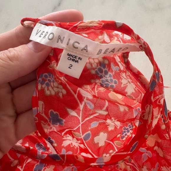 Veronica Beard- Red Floral Flynn Bow Longsleeve Cutout Silk Blouse Top - Picture 4 of 7